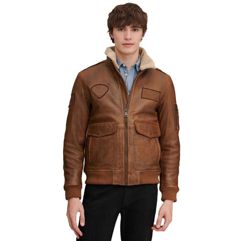 Esprit Brown Fur Bomber Leather Jacket