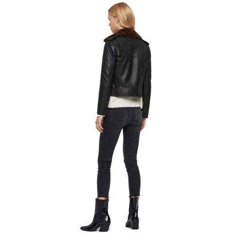 Amaya Black Fur Motorcycle Leather Jacket