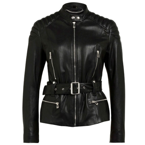 Amirah Black Quilted Racer Leather Jacket