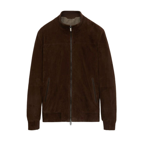 Cognac Brown Suede Bomber Leather Jacket
