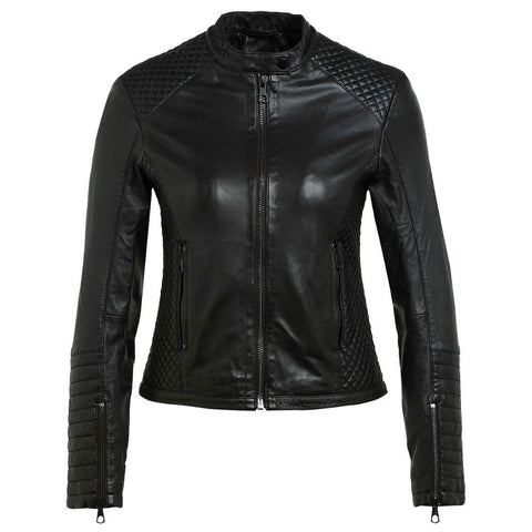 Aurelia Black Quilted Racer Leather Jacket