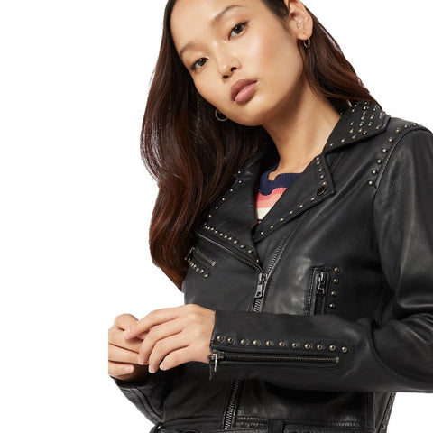 Barbara Black Studded Motorcycle Leather Jacket