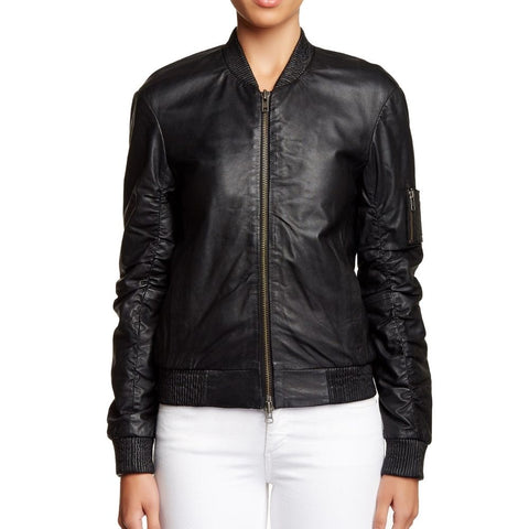 Angela Black Bomber Leather Jacket