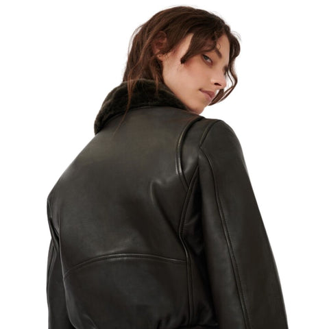 Alexandria Black Bomber Leather Jacket