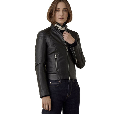 Adelina Black Quilted Racer Leather Jacket