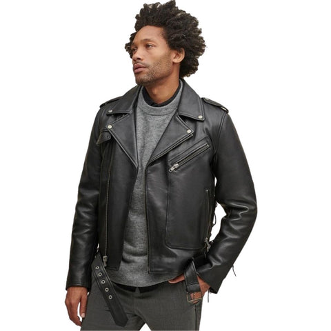 Miles Black Biker Leather Jacket