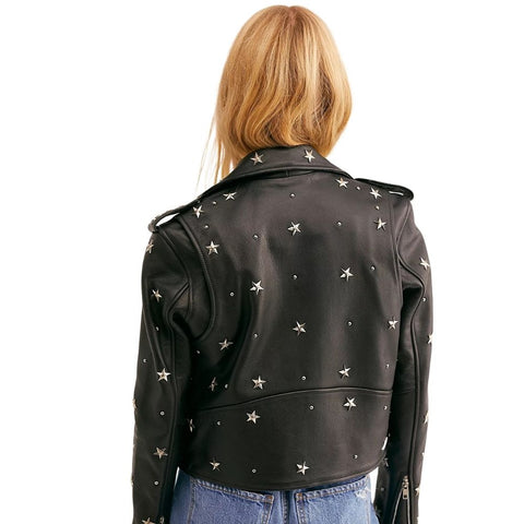 Clara Black Studded Biker Leather Jacket