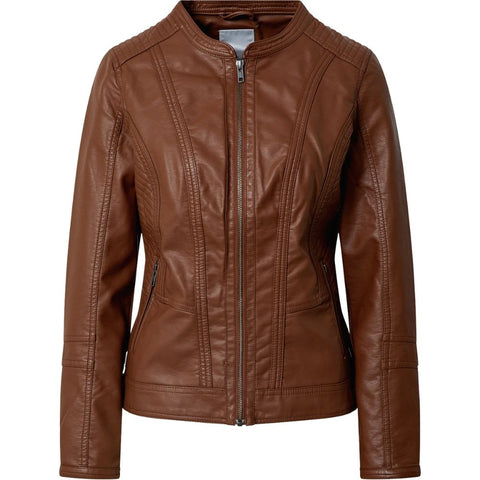Blaire Brown Quilted Racer Leather Jacket