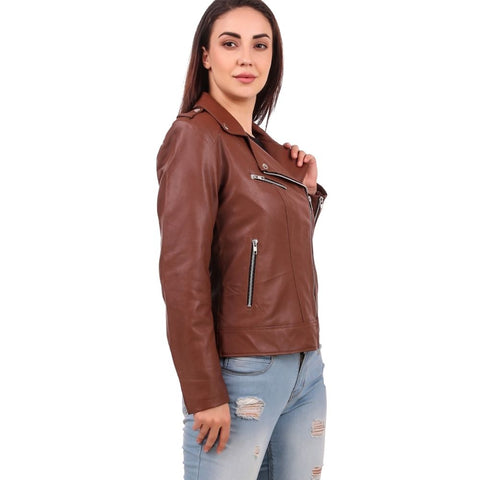 Emely Brown Motorcycle Leather Jacket